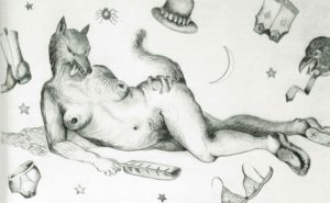 Rebecca Belmore, Coyote Woman, 1991, Graphite sur papier, 33 X 50 cm.